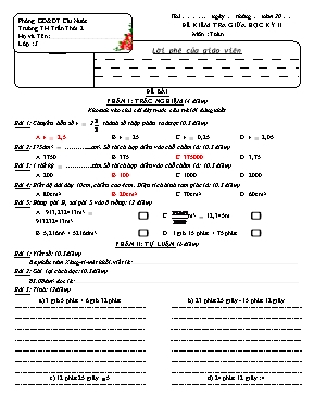 Ma trận và đề kiểm tra giữa học kì II Toán, Tiếng việt lớp 5 (Có đáp án) - Trường Tiểu học Trần Thới 2